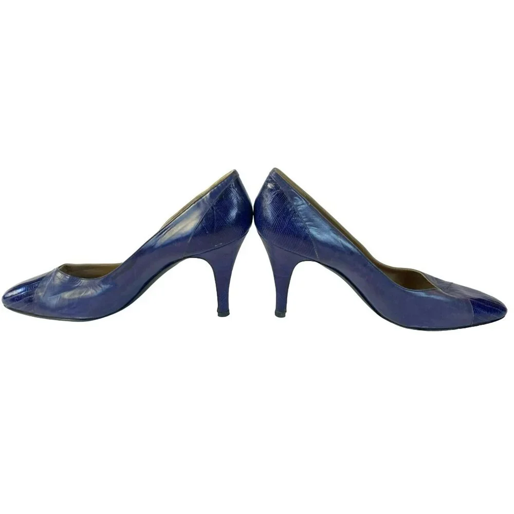 Vintage Natale Ferrario Heels Purple Embossed Leather Snakeskin Size 39 1/2Italy - Picture 9 of 9